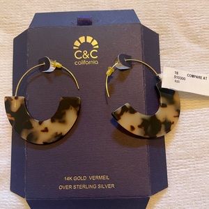 NWT. C&C California 14K Gold Vermeil Over Sterling Silver, Tortoise Shell Hoops.